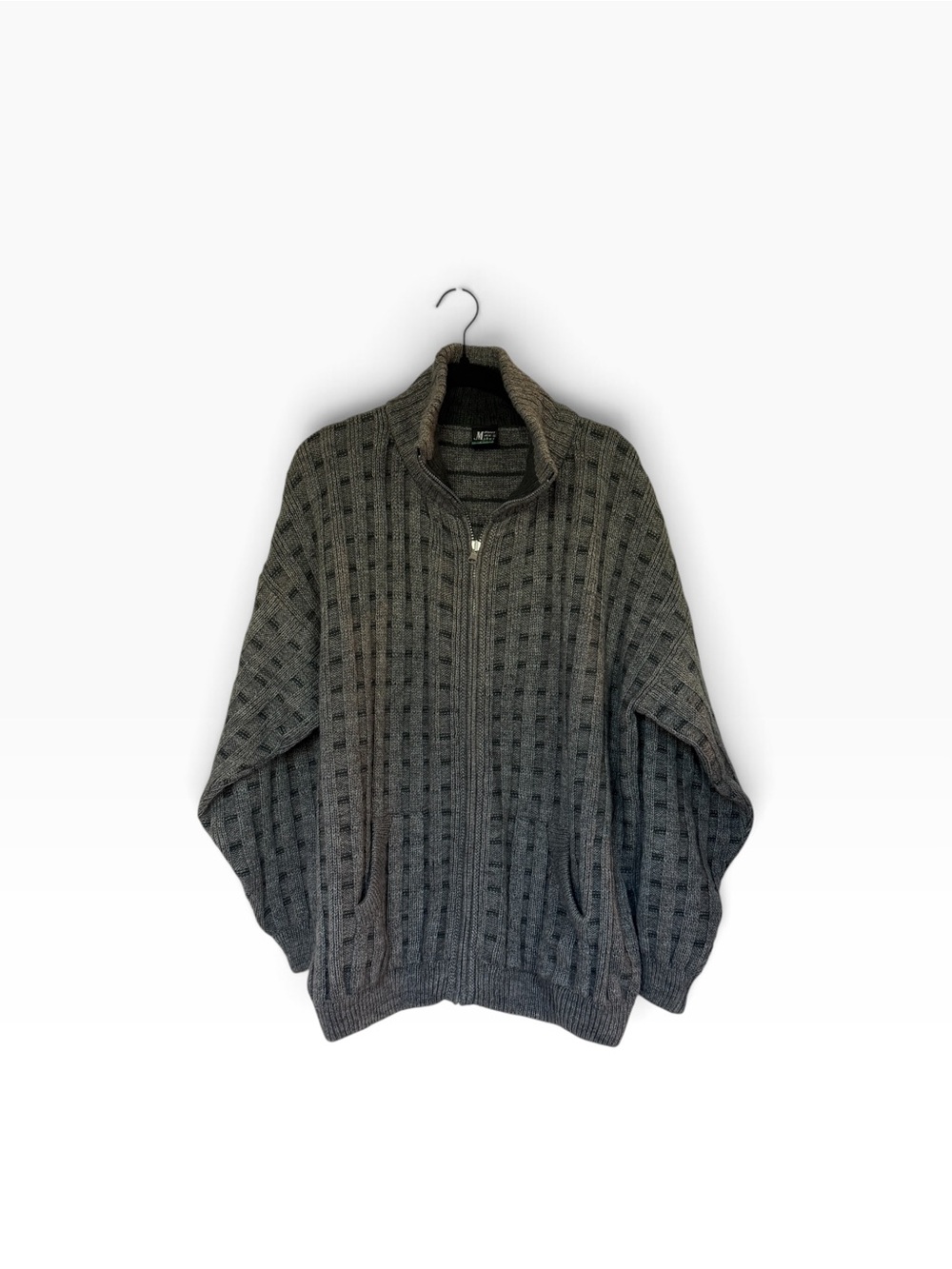 Max Liber Vintage Men's L Grey Zip-Front Cable Knit Cardigan Grandpacore Sweater